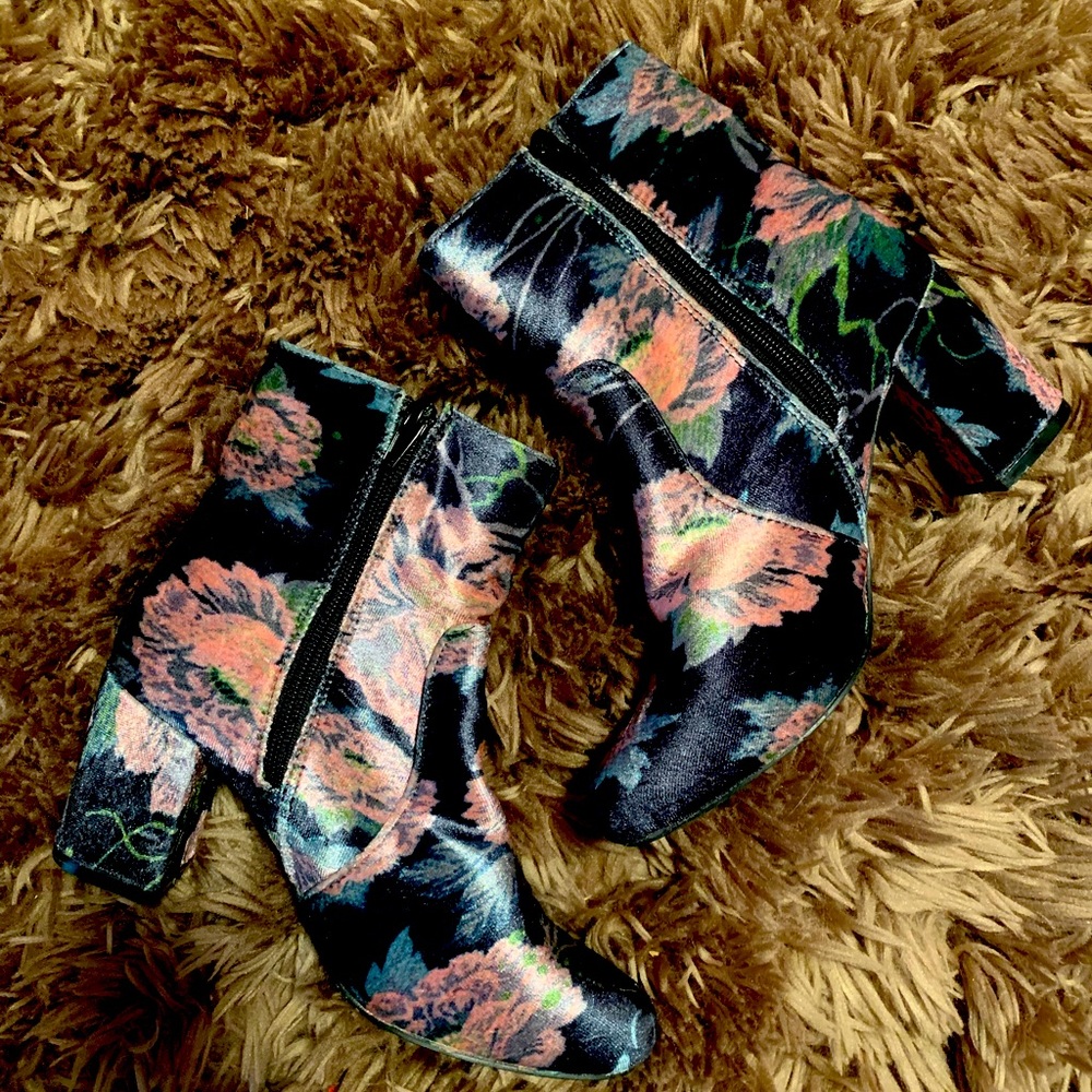 Velvet floral booties